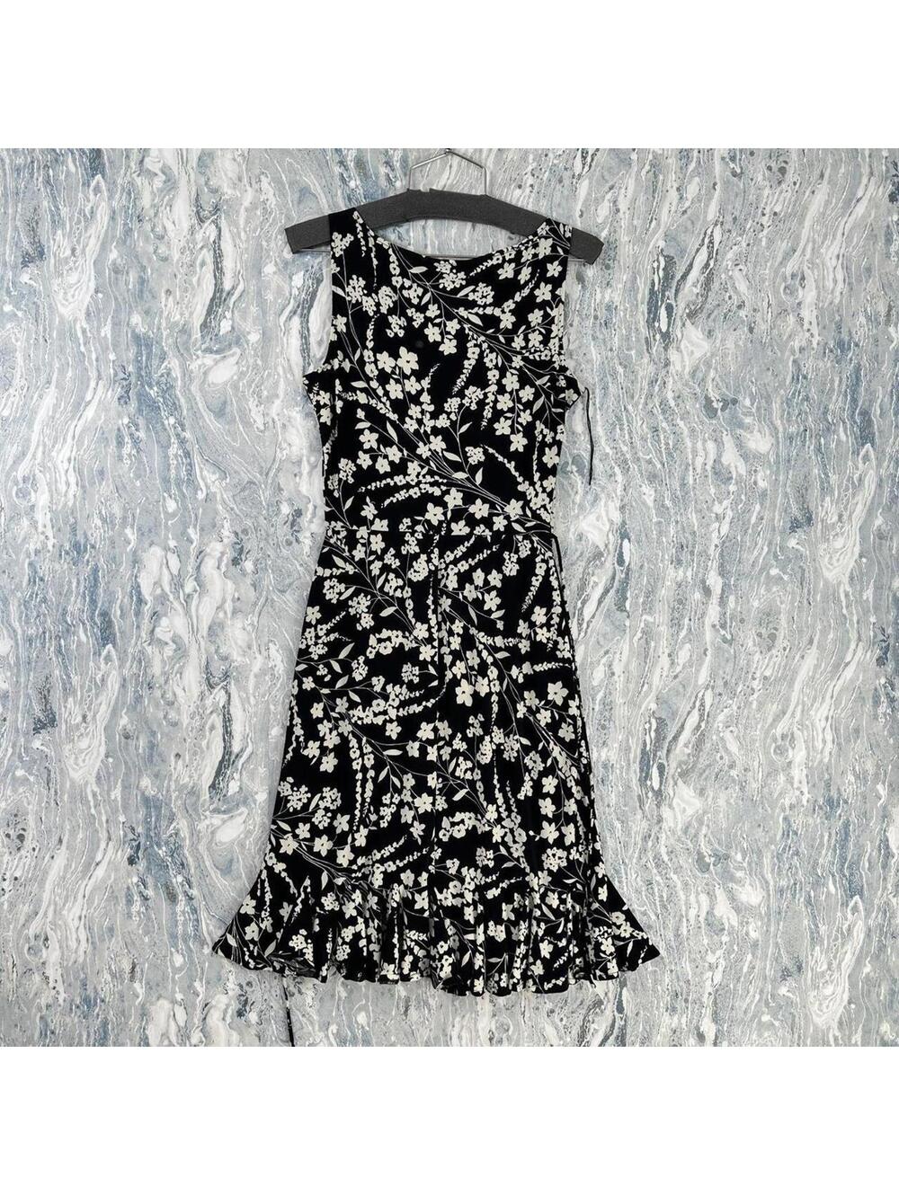 Vintage Preppy Boho Black Floral Sleeveless Dress Size 4 - Picture 7 of 7